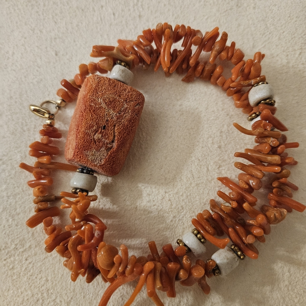 VTG Authentic Untreated Mediterranean Orange Branch Coral Necklace 19.5"L